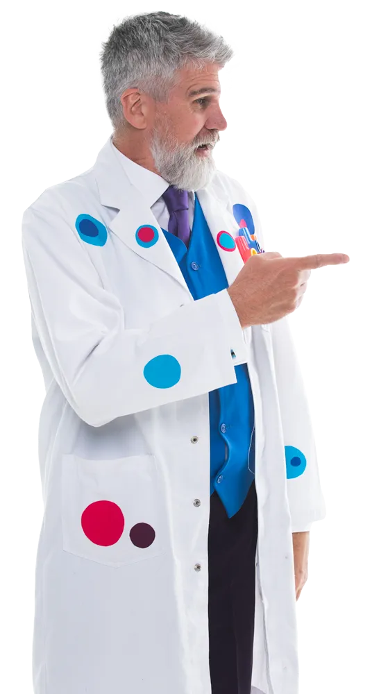Dr Nincompoop pointing to website contact form