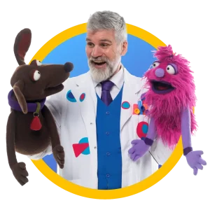 Dr Nincompoop with Winston and Grumbles the puppets